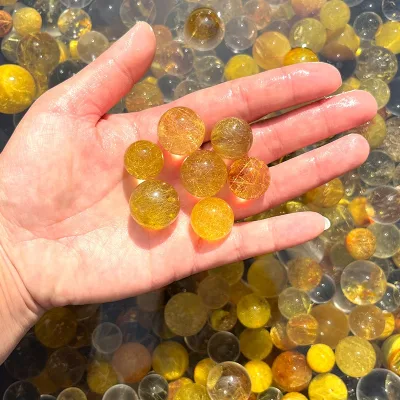 Home Furnishing Energy Natural Rutilated Crystal Ball Gold Rutilated Quartz Sphere Meditation Golden Rutile Bracelet Bead