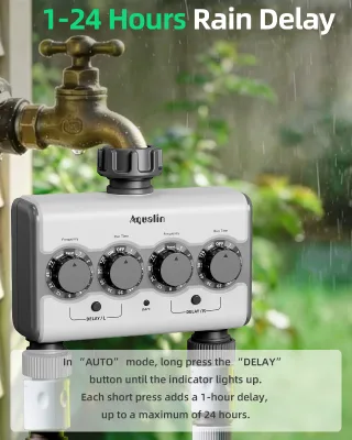 2 Channel Water Timer Dual Outlet Automatic Irrigation System Ball Valve Programmable Sprinkler Controller Outdoor