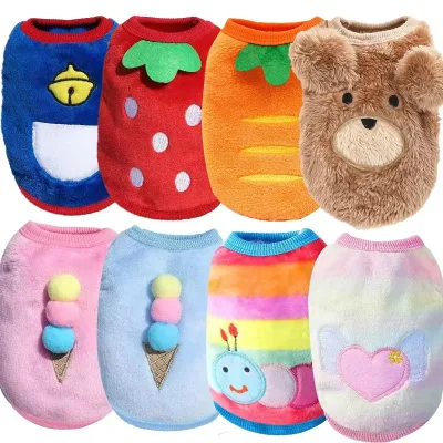 Wholesale Cartoon Flannel Warm Pet Dog Clothes Vest Puppy Teddy Small Pets Vest Supplies