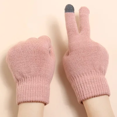 Popular Solid Smart Phone Knitted Mittens Winter Touch Screen Magic Gloves for Smartphones