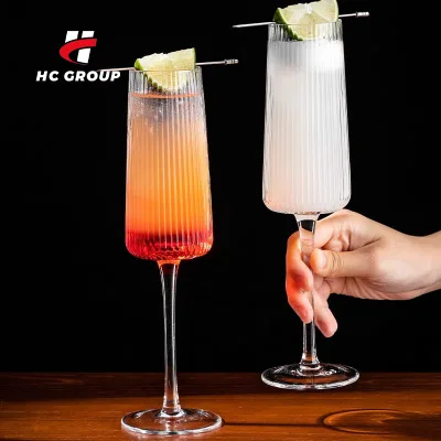 Vintage Crystal Clear Ribbed Champagne Glass Customizable Champagne Glass Long Cocktail Drink Glasses