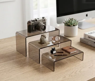 Modern Tiered Display Shelf 3-Tier Freestanding Polished Acrylic Stand for Decoration