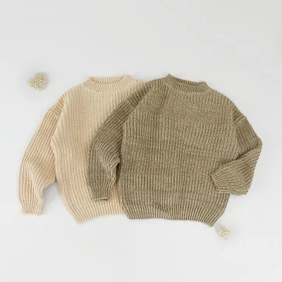 High Quality Pullover Knitted Cotton Baby Sweater for Girls Solid Color Sprinkle Design for Winter Autumn Spring