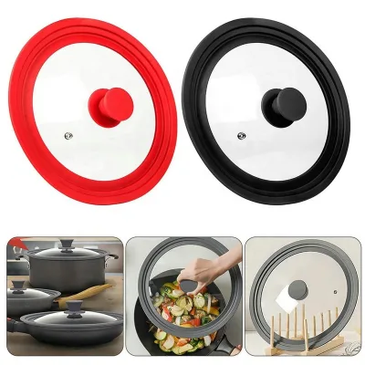 Eco-life Eco-Friendly Touch Handle Tempered Glass Food Safe Silicone Pan Cover with Silicone Rim Universal Glass Pot Cooking Lid