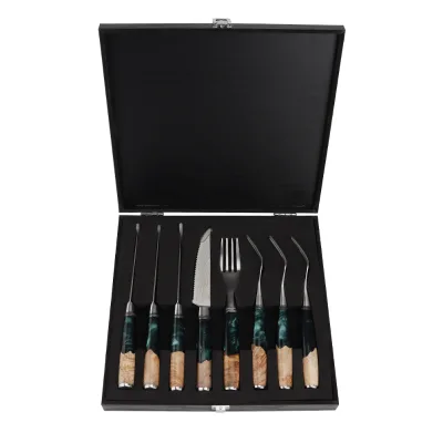 Hip-home Damascus Pattern Kitchen Serrated Knives 8pcs Stainless Steel Steak Knives and Forks Set