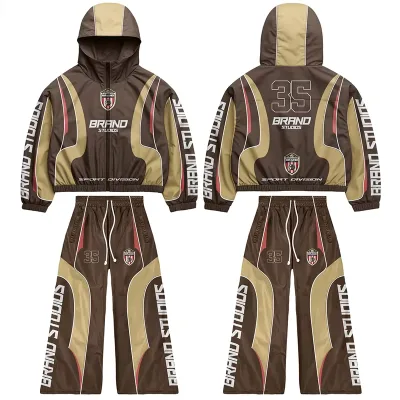US Free Tax Streetwear Manufacturers Polyester Waterproof Tracksuit Men's Lightweight Screen Print Tracksuit Nylon Jogger Set
