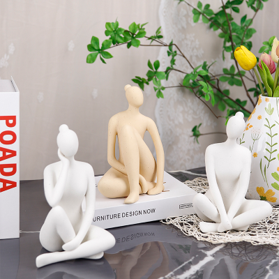 Redeco New Design Creative Yoga Girl Ornaments White Thinker Bookends Ceramic Thinker Statue Crafts for Gifts Home Decoration