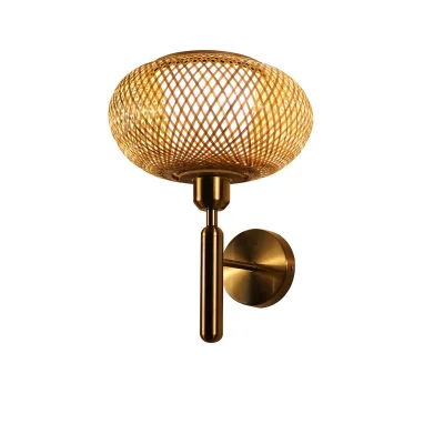 Rattan Art Bamboo Led Wall Lamp Bamboo Rattan Lantern Round Bamboo Woven Wall Lamp for Living Room Bedroom