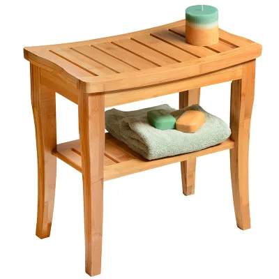 Modern Luxury Eco-Friendly Bamboo Shower Bench Outdoor Hotel Apartment Bathroom Footrest Shaving Legs Shower Stool