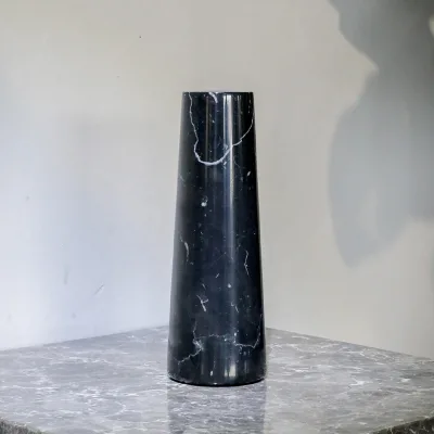 Factory Wholesale Price Customization Good Quality High Gloss Black Marquina Art Deco Tabletop Home Decor Luxury Stone Vase