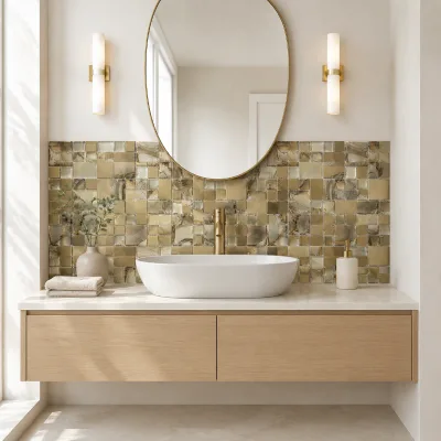 Luxury Glass Metal Mosaic Tile Brushed Gold Mixed Design Decorative Kitchen Wall Backsplash Mosaic