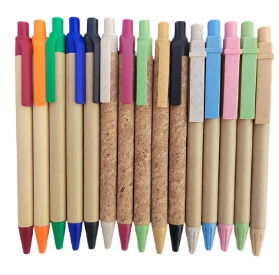 Promotional Advertising Ballpoint Pen Eco Click Ball Pen Kraft Paper Barrel Bulk Wholesale