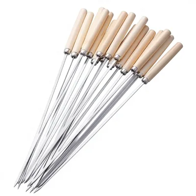 Thickened Wooden Handle Baking Needles Outdoor Barbecue Skewers for Mutton Beef Kebab Free Shipping