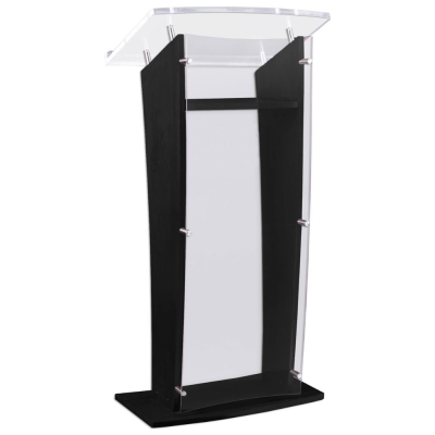 Wood Side Panels Acrylic Front Panel Podium Pulpit Lectern with Storage Shelf Incline Reading Platform