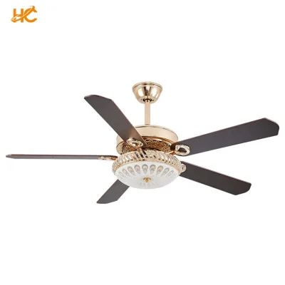 5 Blades Plywood Crystal Lamp LED Ceiling Fan Remote Control DC Motor High Quality OEM Air 52 Inches