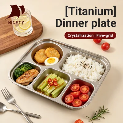Pure Titanium Divided Dinner Plate 5 Compartment Ultralight Eco-friendly Sectional Food Tray for School Hospital Canteen