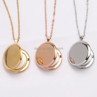 Plain Round Locket Pendant Necklace Photo Locket Charm Pendant Keepsake Pendant Silver Rose Gold Plated Photo Locket Medallion