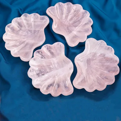 Natural Crystal Crafts Healing Stones Carved Crystal Bowl Ornament Rose Quartz Shell Bowl