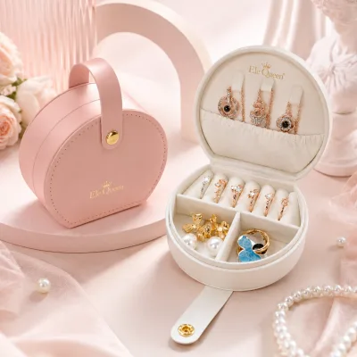 Minimalist Round Jewelry Storage Box with Portable Handle for Travel Accessories and Jewelry Brand Packaging