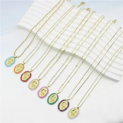 CH-CKN0688 Glass Religion charm necklace,color glass pendant wholesale,fashion religion jewelry component charm