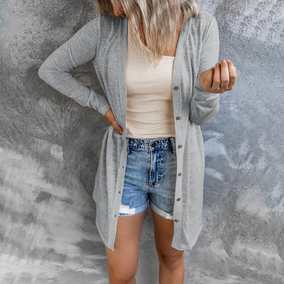 Women Cardigan Single-breasted Long Sleeve Cardigan Women Solid Color Button Casual Cardigan Autumn Thin Long Shirt