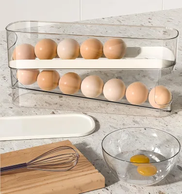 Rolling Egg Dispenser Space Saving Egg Holder With Lid Trays for Refrigerator Storage Countertop Organizer
