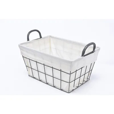 Nordic Style Wire Storage Basket with Fabric Liner and Handles Basket