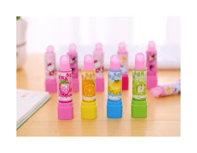 Child Cute Stationery Kawaii Cute Cartoon Character TPR Novelty Lipstick Pencil Eraser