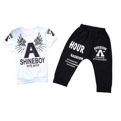Girls Clothing Set With Short Sleeves Shirt and Kids Short Pants With Crazy Pattern for Japanese