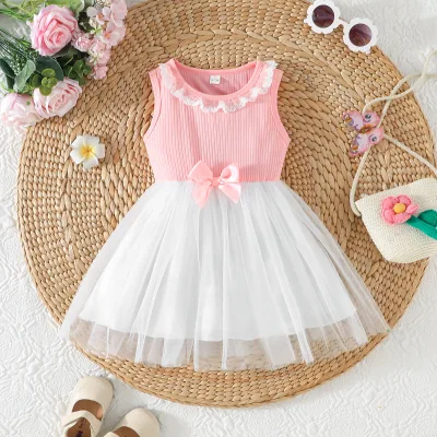 Wholesale Summer Girls Aged 0-3 Years Old Skirt Elegant Princess Style Ribbed Mesh Dress Baby Girl