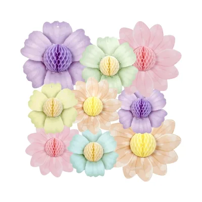 9 PCS Flower Honeycomb Birthday Party Pastel Hanging Flowers Decorations for Women Birthday Spring Easter Baby Shower