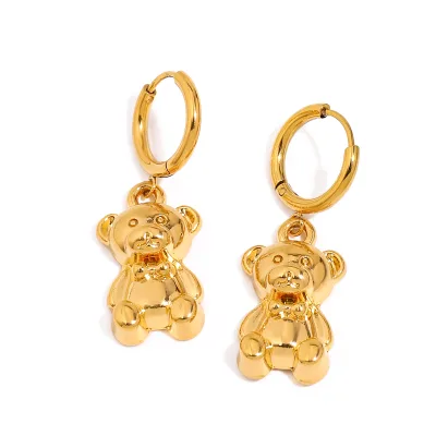 J&D 18K Gold Plate Stainless Steel Earrings Trendy Sweet and Romantic Bear Pendant Earrings