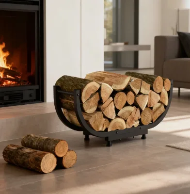Universal Extra-stable Rounded-edge High-end Interior Design Two-tone Metal and Wood Hybrid Firewood Furniture Log Holder