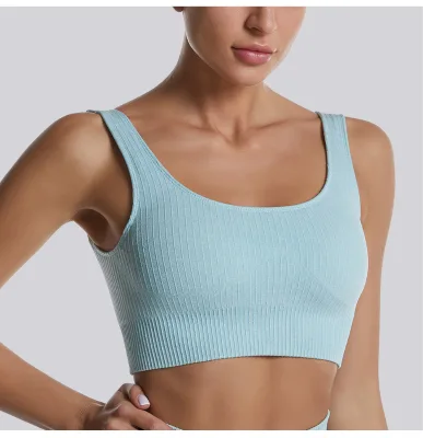 Women Wide Strap Sports Bra No Underwire Soft Nylon Spandex Padded Gym Jogging Dancing Athletic Yoga Top