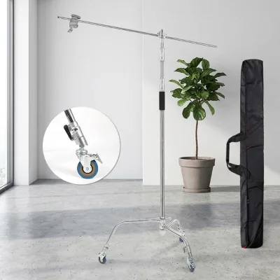 Professional 3-Wheel Heavy Duty C Stand Multi-Function Photography Studio Lighting Accessories with Caster Wheel