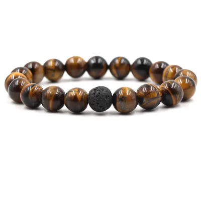 Custom Popular 10mm Black Lava Tiger Eye Stone Set Fashion Bracelet & Bangles Stylish Jewelry for Men & Women