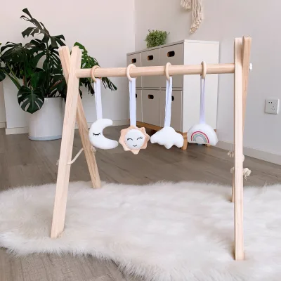 Wood Baby Gym with Wooden Teething Toys Custom Wooden Foldable Baby Play Gym Frame Activity Gym Hanging Bar Play Mats Toys