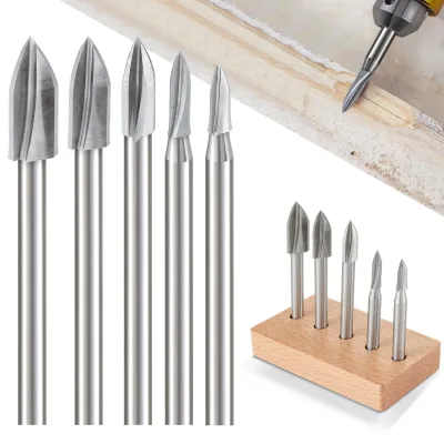 5PCS 6mm Shank 3-12mm High Speed Steel Three Blades Milling Cutter DIY Woodworking Carving Knife Engraving Tool Drill Bit Set