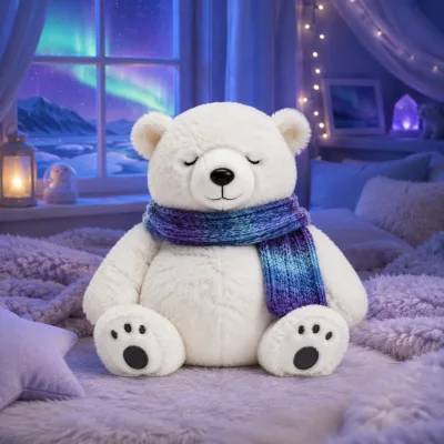 Ultra Soft Serene Polar Bear Stuffed Animal with Gradient Knitted Scarf for Nordic Nursery Decor Holiday Gift