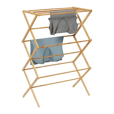 Premium Bamboo Clothes Drying Rack Foldable X-Shaped 3 Tier Heavy Duty Space Saving Laundry Rack for Indoor Laundry Room