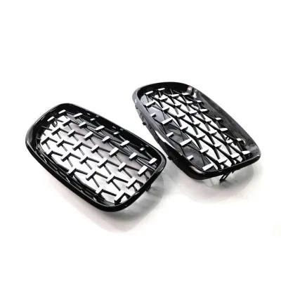 Front Bumper Kidney Grille Grill Glossy Black Dual Slat Double Line