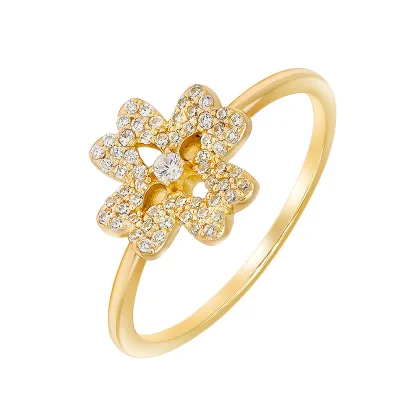 Sterling Silver Minimalist Ring Sizeable Ring of Praise Vintage Hollow Zircon Four Leaf Clover Engagement Ring Set