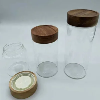 1oz 2oz 4oz 8oz 10oz Transparent Food Spice Glass Bamboo Lid Flower Design Heatable Multifunction Kitchen Storage Jars Set for