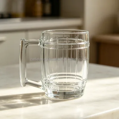 Machine Made 300ml Barrel Beer Glass Mugs with Handles