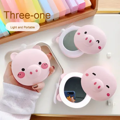 Cartoon Cute Multifunctional USB Bear Fan with LED Fill Light Portable Cosmetic Mirror Piggy Mini Fan