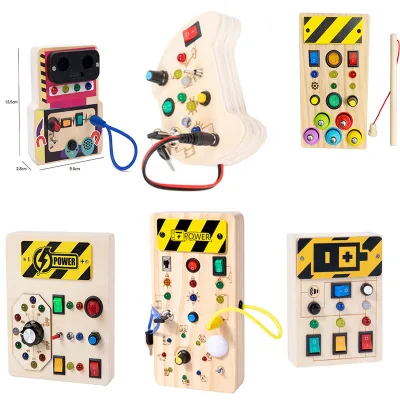 High Quality Sensory Diy Toys Set Toddlers Travel Educational Switch Power Led Light Toggle Switch Montessori Wooden Busy Board