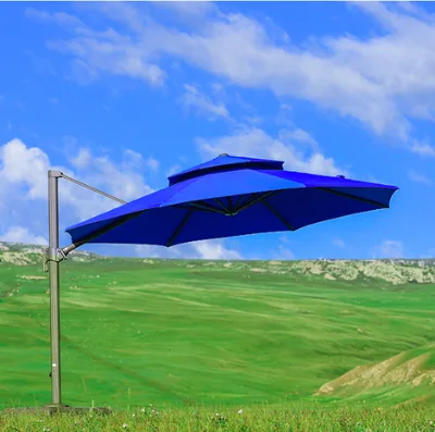 High Quality Hot Sale Garden All Weather Strong Aluminum Umbrella Sun Blue Outdoour Parasol with Mable Patio Beach Umbrella