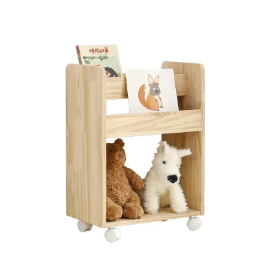 Practical Solid Wood Movable Kids Bookshelf for Book & Toy Storage in Children's Room Reading Area