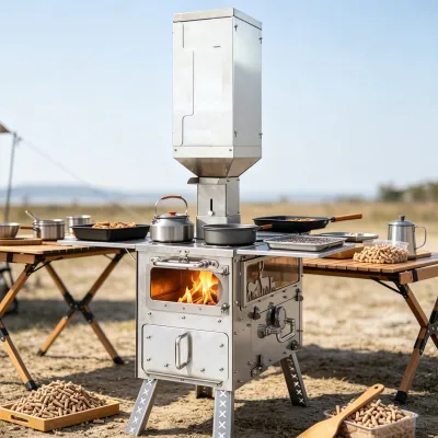 Large Hopper Pellet Burning Stove with Detachable Chimney Safe Heater for Enclosed Space Like Tent