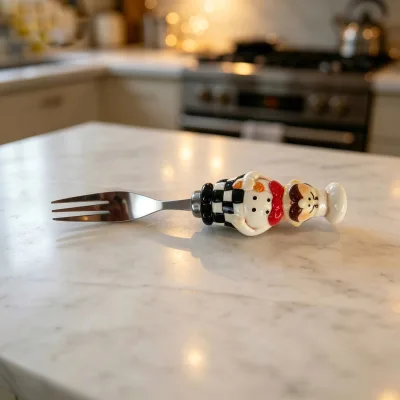 White Chef Figurine Ceramic Soy Sauce Dish Set 3pcs with Red Bow Checkered Design Condiment Dishes Tray Wholesale Bulk Gift
